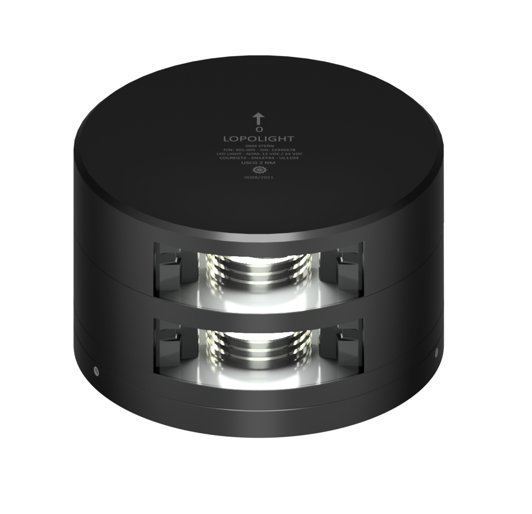 2nm 135° White, dbl stern, black w/FB base 2nm 135° White, dbl stern, black w/FB base